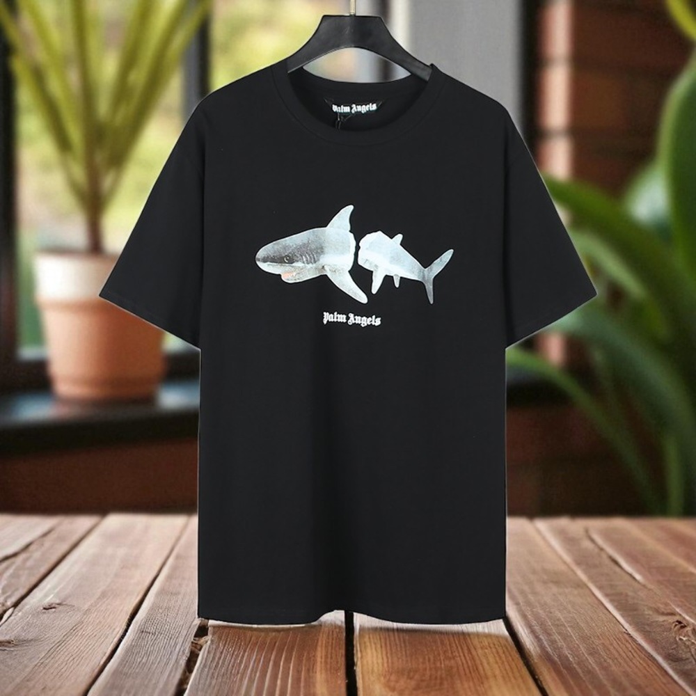 Palm Angels Black Shark Graphic Short Sleeve Tee